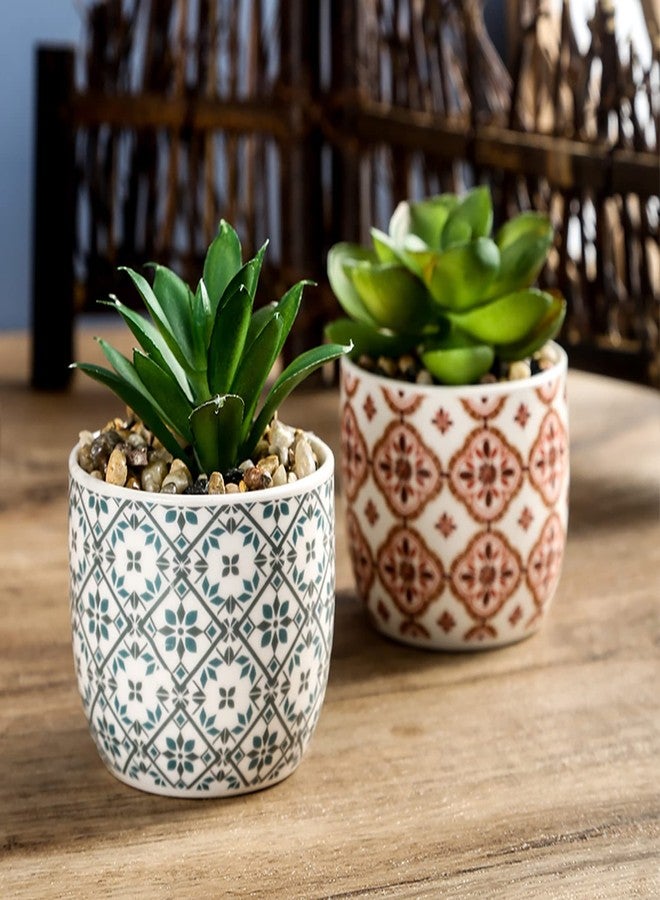 Karlliu Artificial Plants Succulent Flowers in Ceramic Planter 2 Pack Small Fake Plants Potted for Home Office Desk Decor Farmhouse Living Room Bedroom Shelves Decoration - Image 4